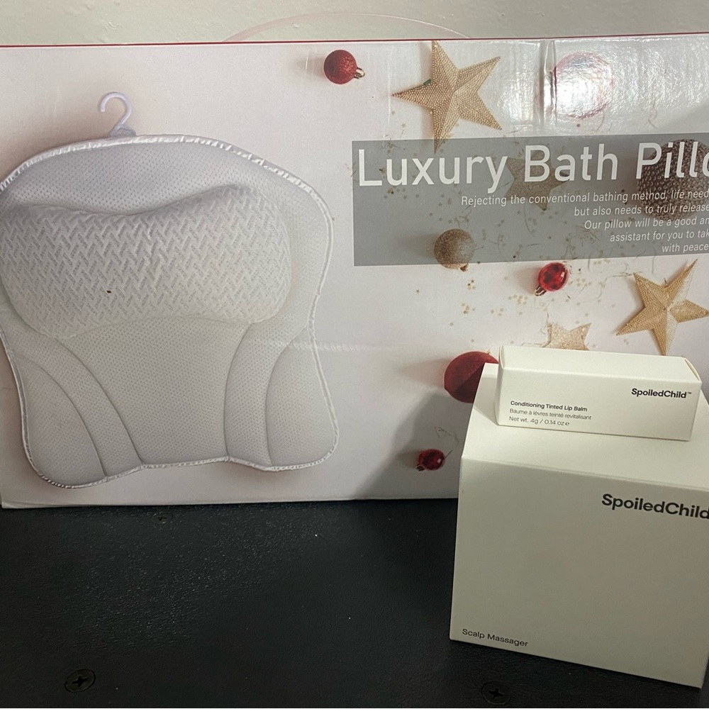 SpoiledChild hair scalp massage and lip balm with Luxury Bath Pillow